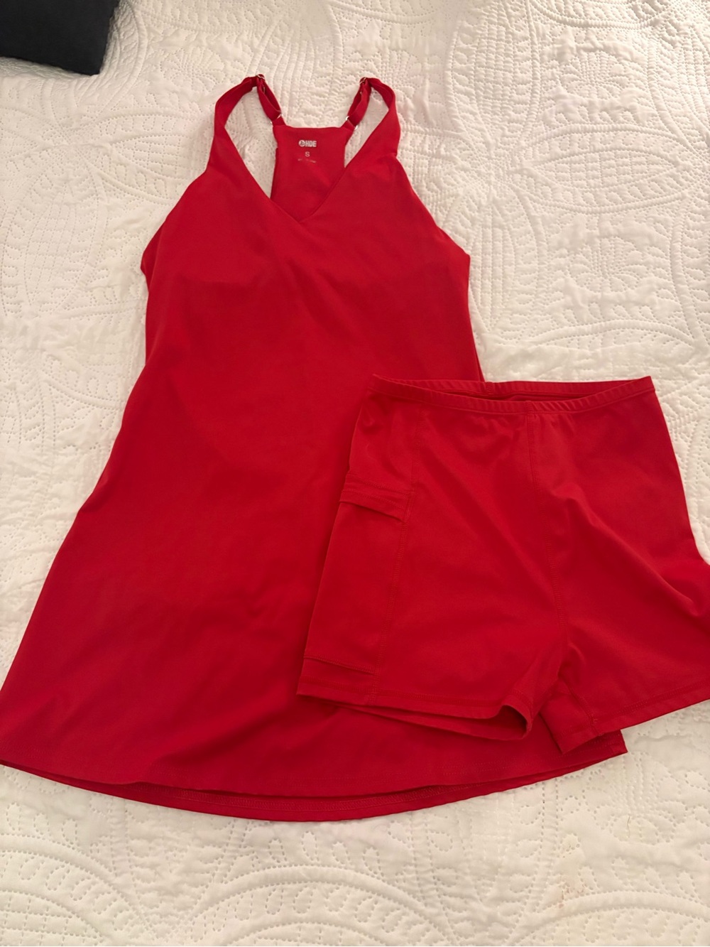 HDE Red Tennis Dress Shorts Set S Built In Bra Tenniscore Golf Activewear - Picture 3 of 10